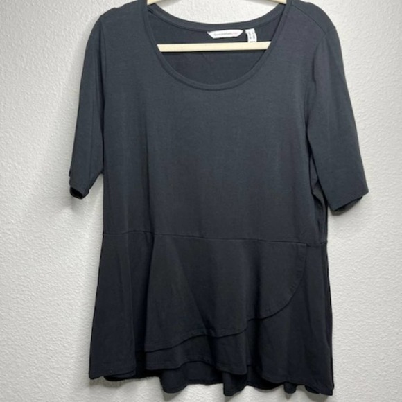 Elbow Bow Sleeve Peplum Flounce Knit Top Black Isaac Mizrahi Sz Large - Picture 2 of 5